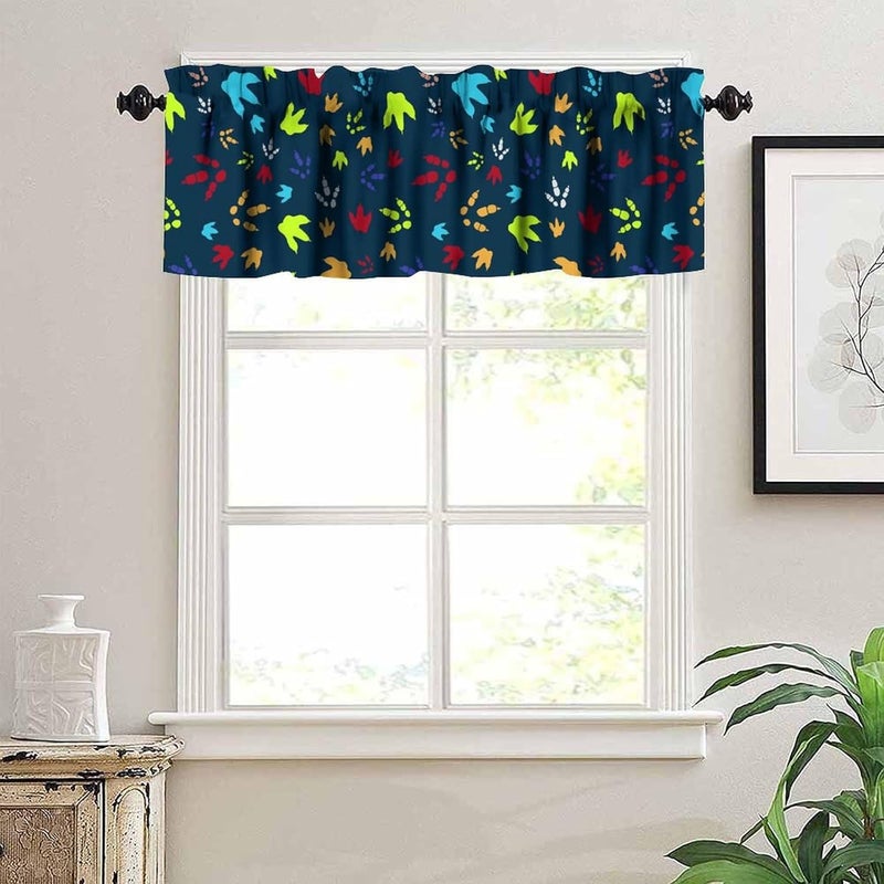 YSWOW Kids Dinosaur Paw Print Valance Curtain for Boys Girls Nursery Playroom Room Decor Colorful Dino Art Printed Window Drapes W54xL18in Fabric 1 Panel - Image 2